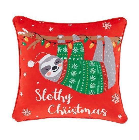 Catherine Lansfield Slothy Christmas Cushion Red 45 x 45cm - CUSHIONS/COVERS - Beattys of Loughrea