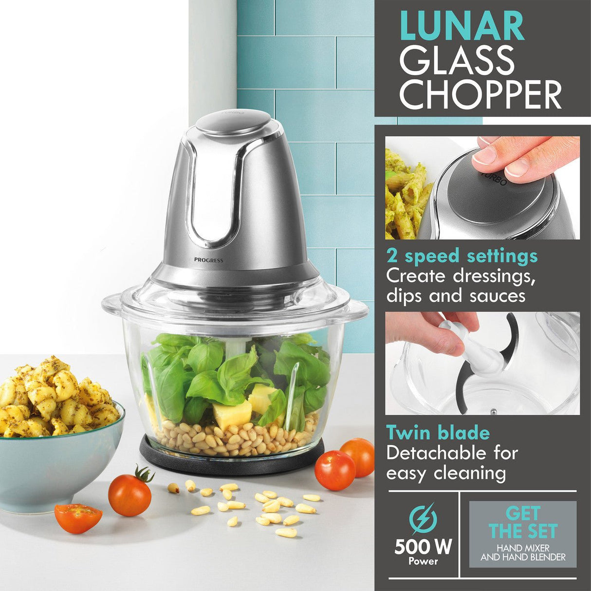 Progress Lunar Electric Glass Food Chopper, 1.2 L, Gun Metal - HAND BLENDERS CHOPPERS - Beattys of Loughrea