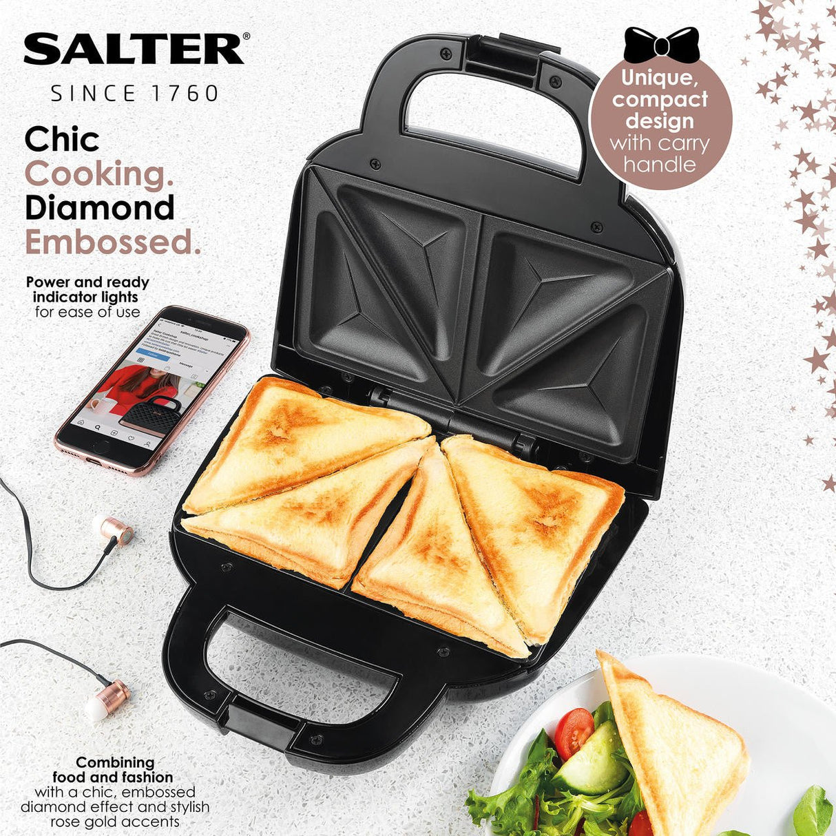Salter Handbag Style Non-Stick Toastie Maker/Sandwich Toaster 750 W - SANDWICH MAKER - Beattys of Loughrea