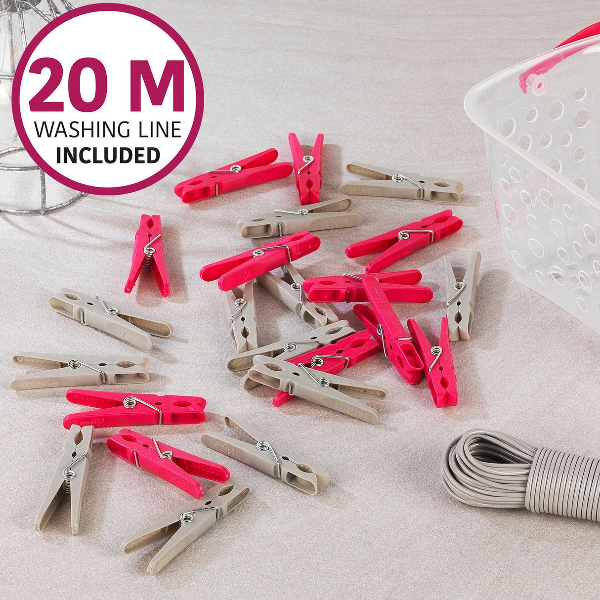 Kleeneze 20 Metre Washing Line, Pegs & Storage Basket - H/H - CLOTHES PEG/COAT HANGER/WALKING STICK..ETC - Beattys of Loughrea
