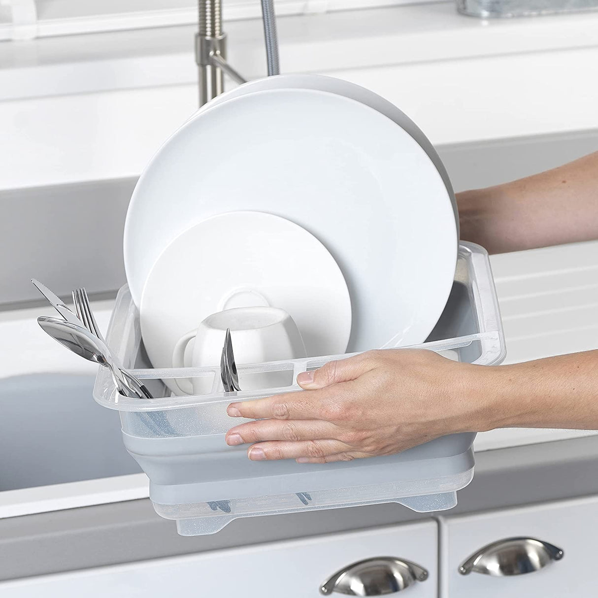 Beldray Glisten Glitter Grey Collapsible Dish Drainer with Cutlery Divider - CLEANING PVC BASIN/LAUNDRY/DRAINERS - Beattys of Loughrea