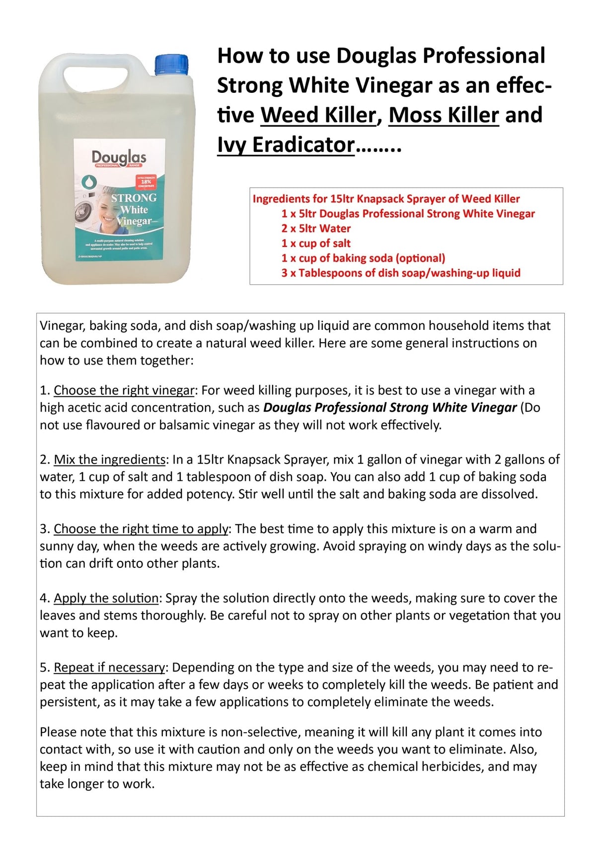 Douglas Professional Strong White Vinegar 5 Litre - CLEANING - LIQUID/POWDER CLEANER (1) - Beattys of Loughrea