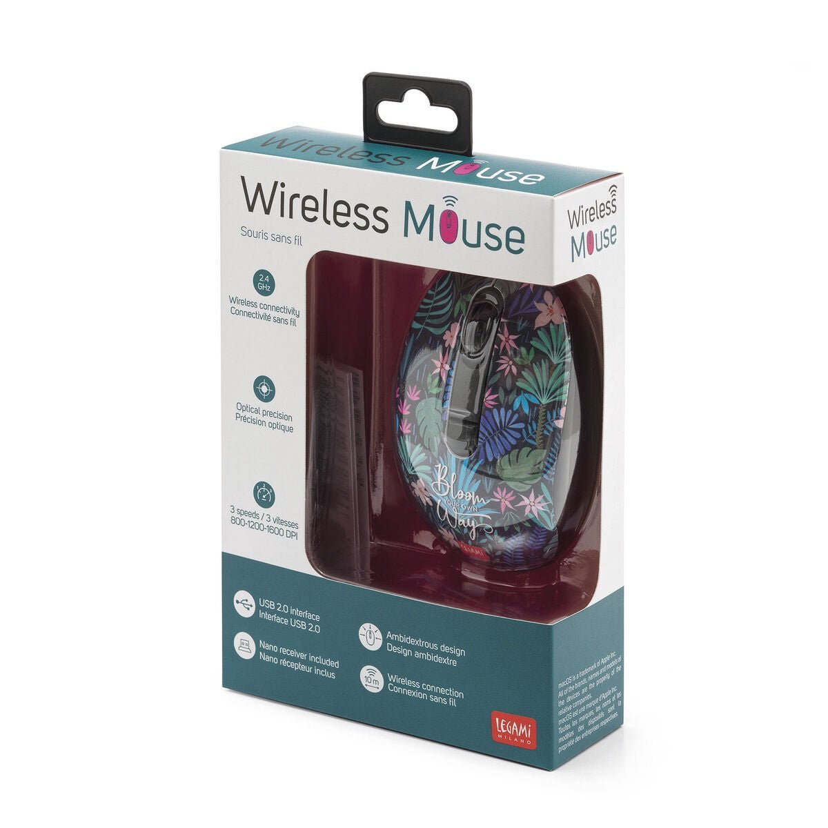 Legami Wireless Mouse with USB Receiver - Flora - MOUSE/ NUMBER PAD - Beattys of Loughrea