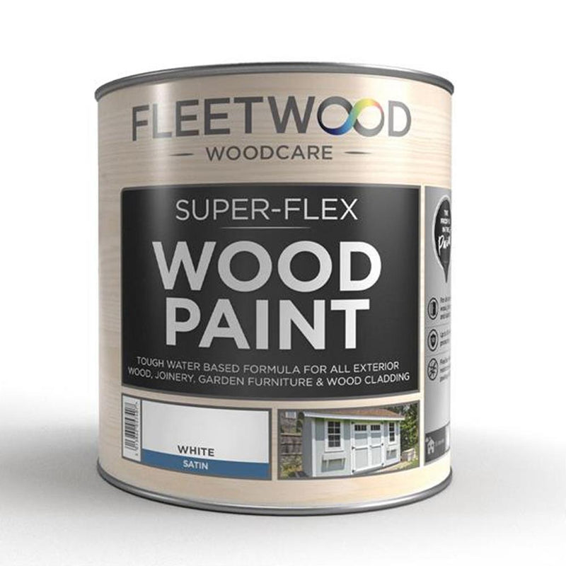 Fleetwood Super-Flex Opaque Wood Paint 5L Litre - White Satin - VARNISHES / WOODCARE - Beattys of Loughrea