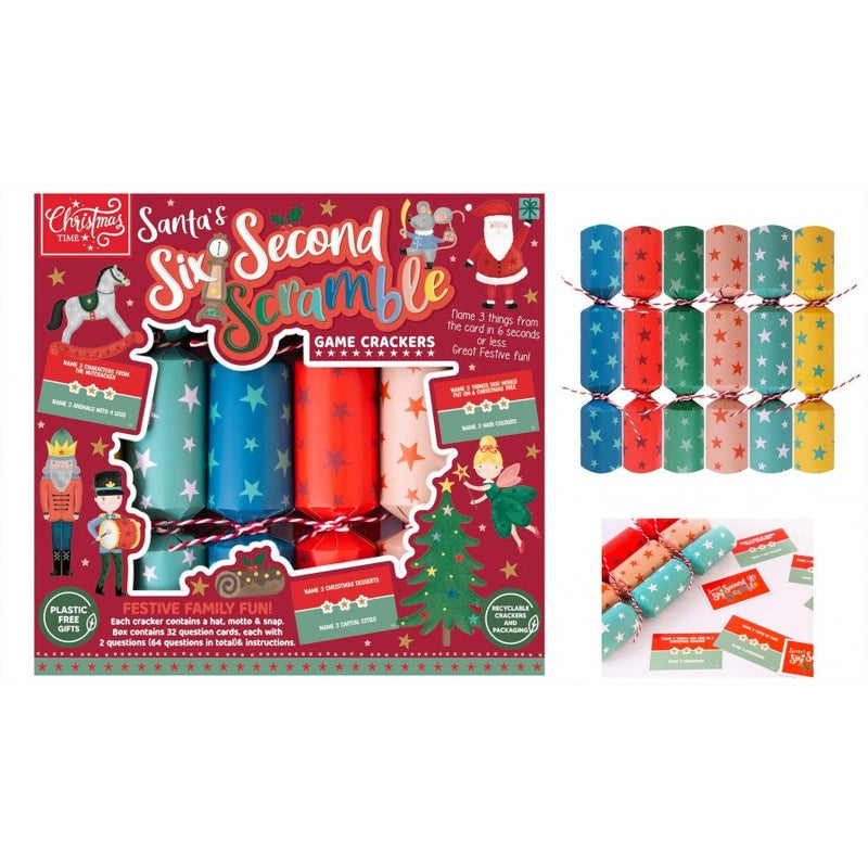 Christmas 6 Pack of Game Six Second Scramble Crackers - XMAS ACCESSORIES - Beattys of Loughrea