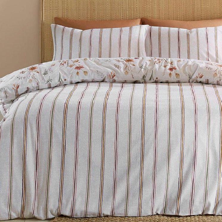 Catherine Lansfield Brushed Cotton Harvest Flowers Duvet Set - Single - DUVET COVERS - Beattys of Loughrea