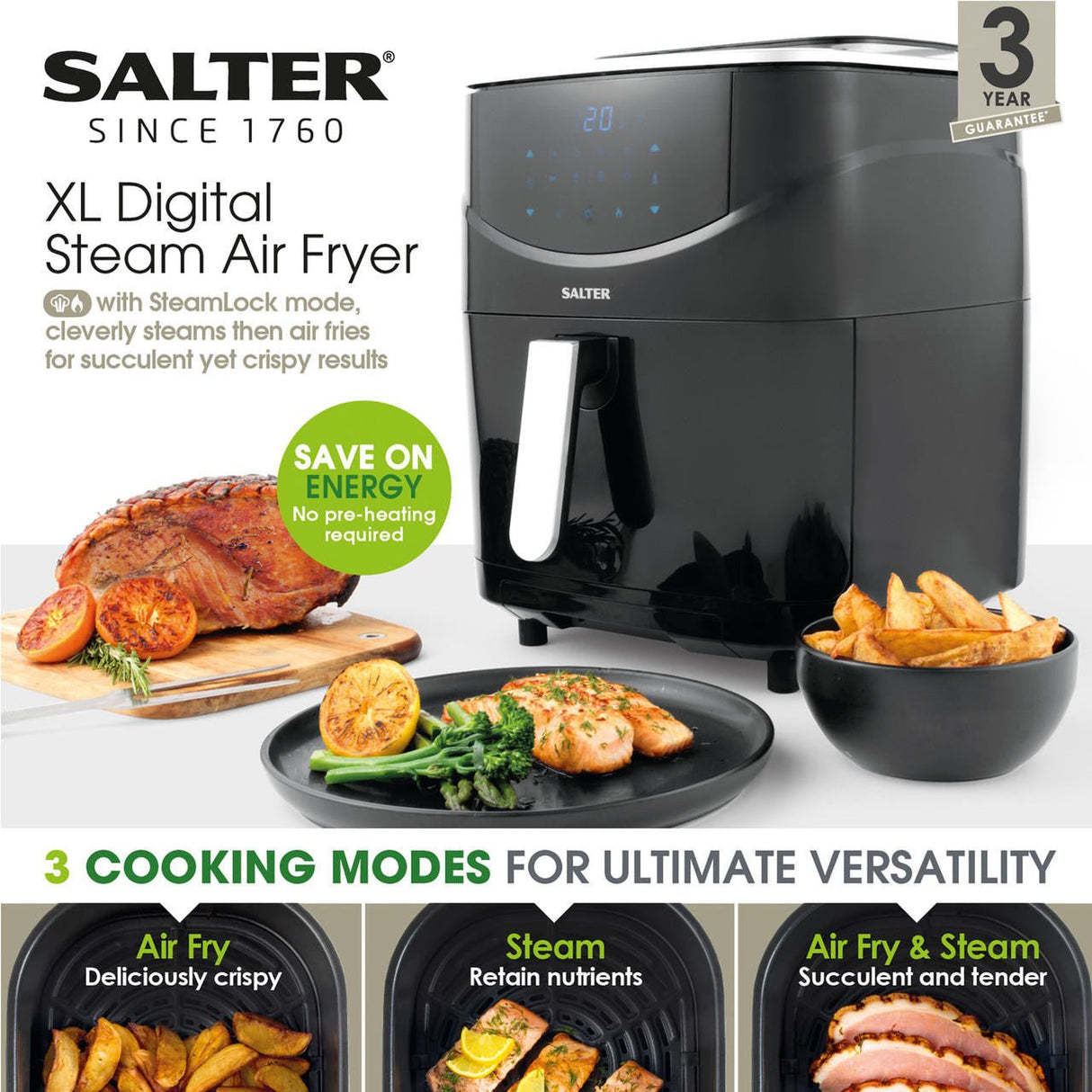 Salter XL Digital Steamer & Air Fryer 6.5L Capacity 1700W - DEEP FAT FRYERS/ AIR FRYER - Beattys of Loughrea