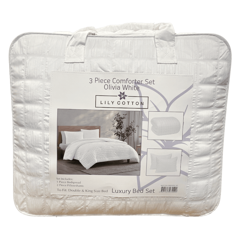 3 Piece Comforter Set Olivia White - BED SPREADS/COVERS/QUILTS - Beattys of Loughrea
