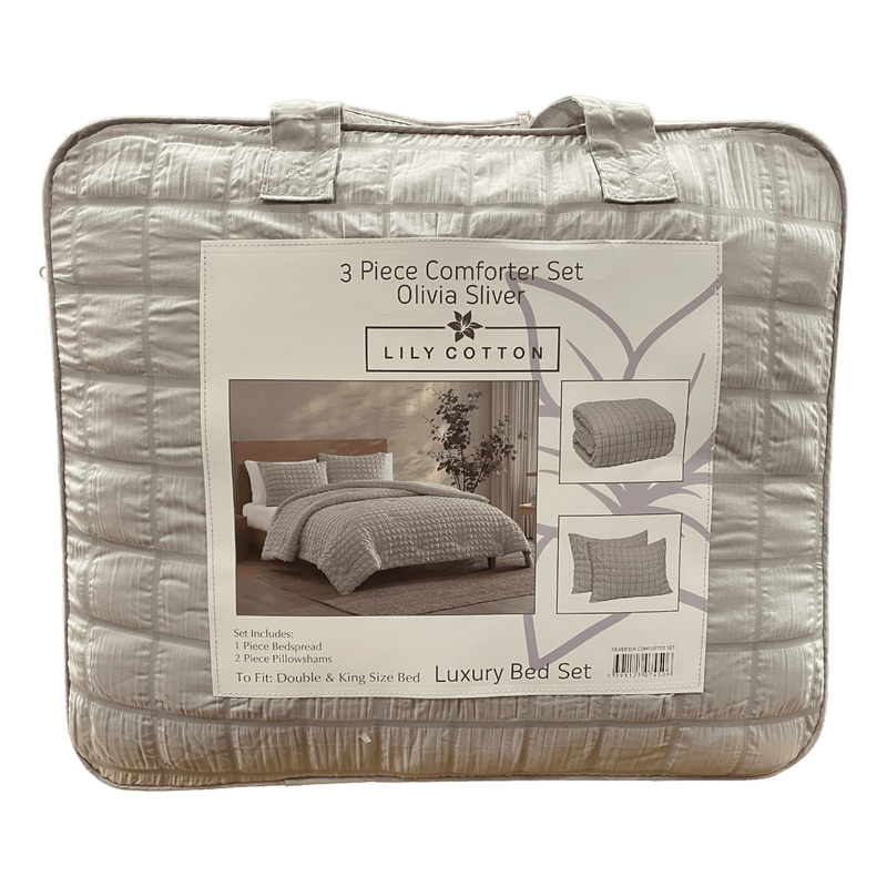 3 Piece Comforter Set Olivia Silver (Grey) - BED SPREADS/COVERS/QUILTS - Beattys of Loughrea