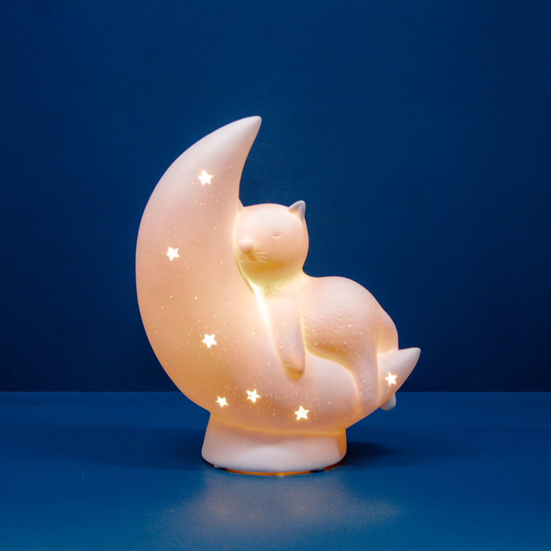 3D Ceramic Cat on the Moon Lamp - TABLE/BEDSIDE LAMPS - Beattys of Loughrea