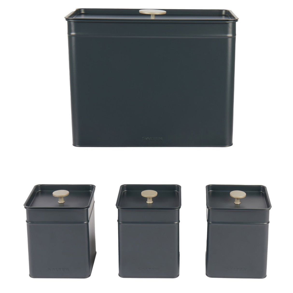 Salter Marino 4pc Bread Bin & Canister Set - Blue/Grey - S/STEEL KITCHENWARE - Beattys of Loughrea