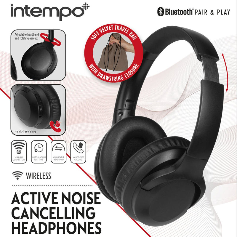 Intempo Active Noise Cancelling Headphones Black - HEADPHONES / EARPHONES/ MICROPHONE - Beattys of Loughrea