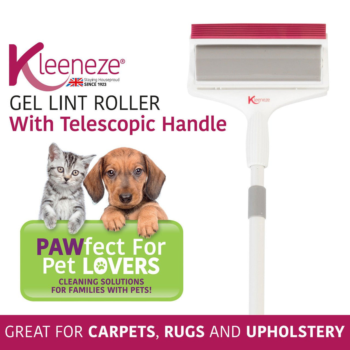 Kleeneze® Gel Lint Roller with Telescopic Handle - PET SHAMPOO FLEA PWDR GROOMING - Beattys of Loughrea