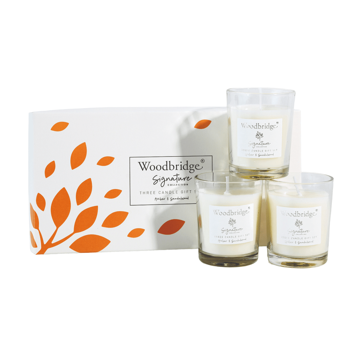 Amber & Sandalwood Boxed Three Votive Candle Set by Woodbridge 3x50g - CANDLES - Beattys of Loughrea