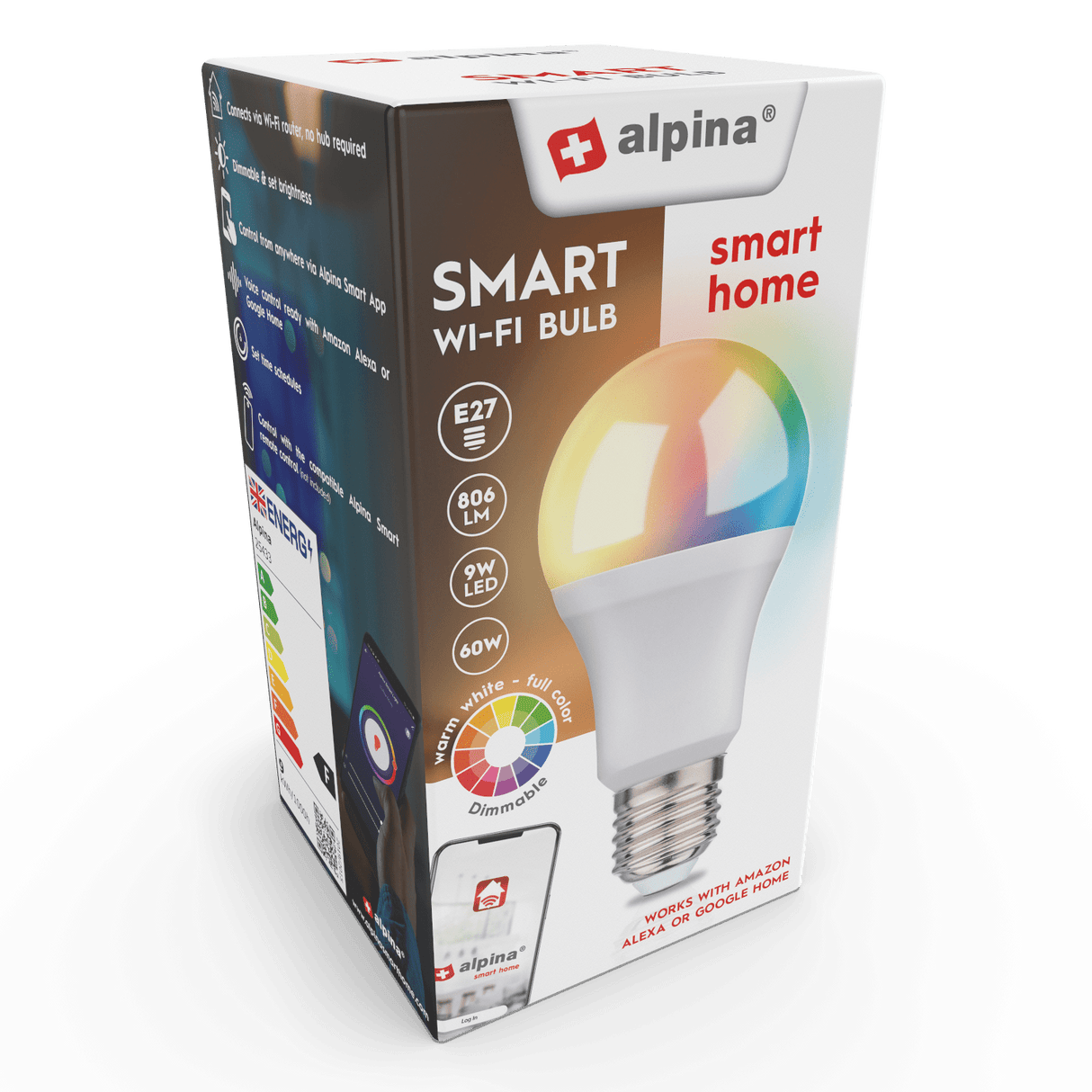 Alpina Smart Bulb RGB / Warm White E27 9W - LED BULBS - Beattys of Loughrea