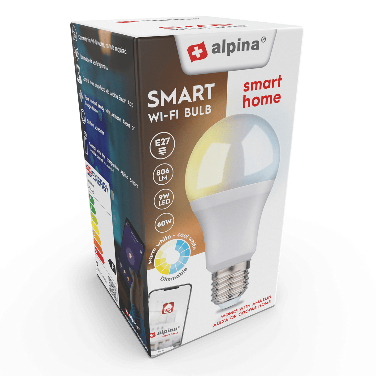 Alpina Smart Bulb Warm / Cool White E27 9W - LED BULBS - Beattys of Loughrea