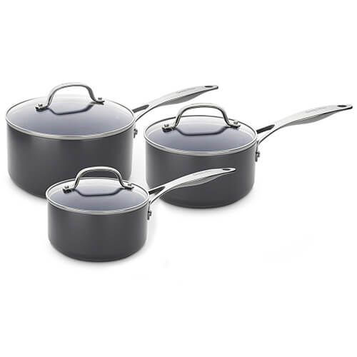 GreenPan Venice Pro Hard Anodised Ceramic Non-Stick 3 Piece Saucepan Set - COOKWARE - S/STEEL - Beattys of Loughrea