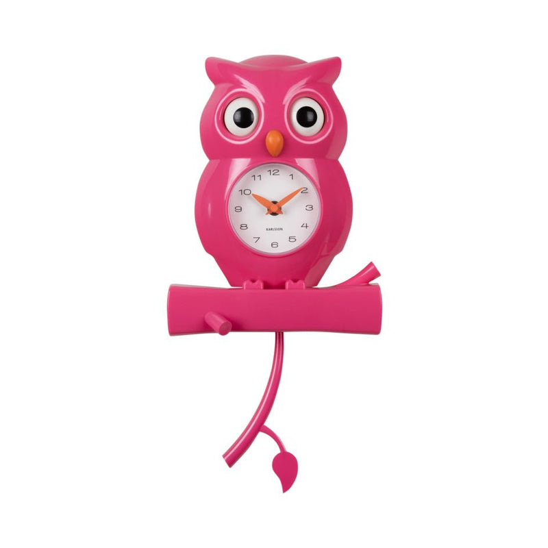 Karlsson Wall Clock Owl Pendulum Pink - CLOCKS - Beattys of Loughrea