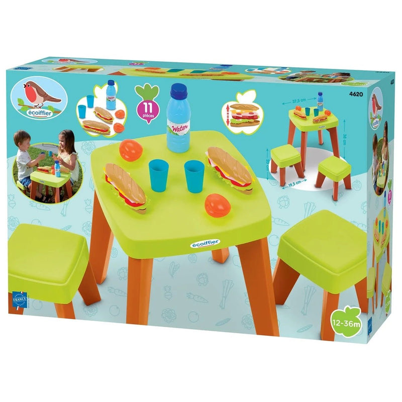 Ecoiffier Picnic Table with 2 Stools - SWINGS/SLIDE OUTDOOR GAMES - Beattys of Loughrea