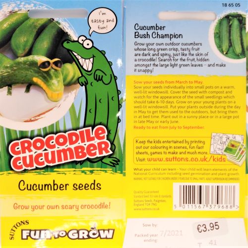 Suttons Cucumber Crocodile Bush Champion - SEED VEG & FLOWER - Beattys of Loughrea