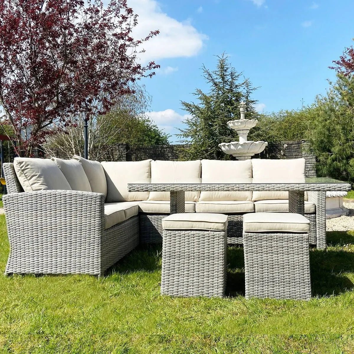 Capri Rattan Corner Dining Set - WOOD / RATTAN GDN FURN SET 4+ SEATS - Beattys of Loughrea