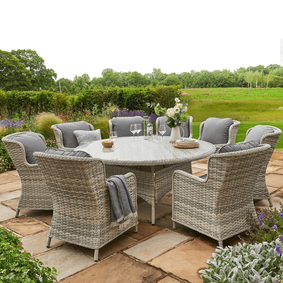 Eden Rose 8 Seater Oval Rattan Set - 2.2m - WOOD / RATTAN GDN FURN SET 4+ SEATS - Beattys of Loughrea