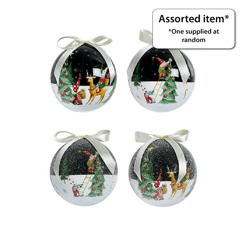 75mm Jolly Elf Bauble Decoupage Bauble - One Supplied - XMAS BAUBLES - Beattys of Loughrea