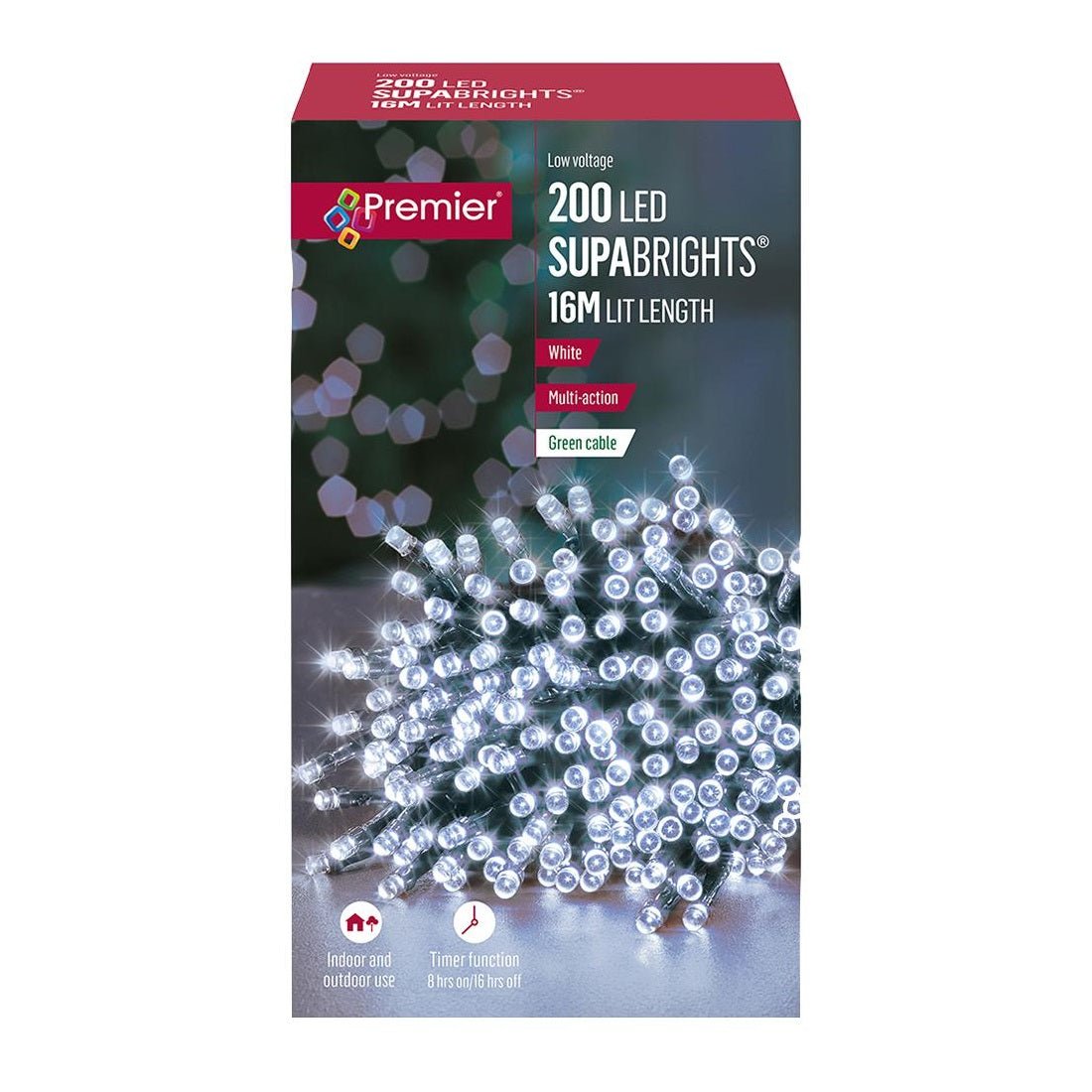 Premier - 200 Multi-Action LED Supabrights with Timer- White - XMAS LIGHTS LED - Beattys of Loughrea