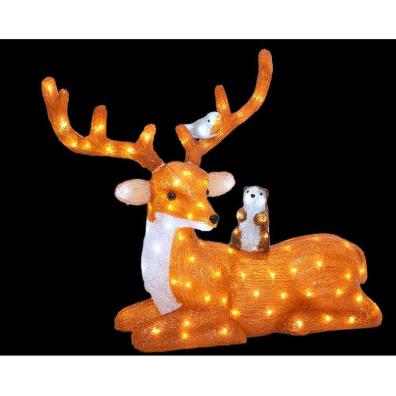 LED Acrylic Sitting Reindeer - 66.5cm - Cool White - XMAS LIGHTED OUTDOOR DECOS - Beattys of Loughrea