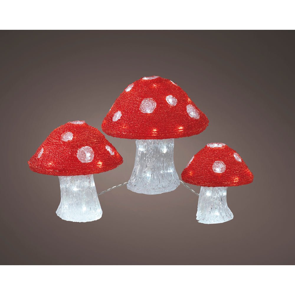 LED Acrylic Mushroom Lights - Set of 3 - XMAS LIGHTED OUTDOOR DECOS - Beattys of Loughrea