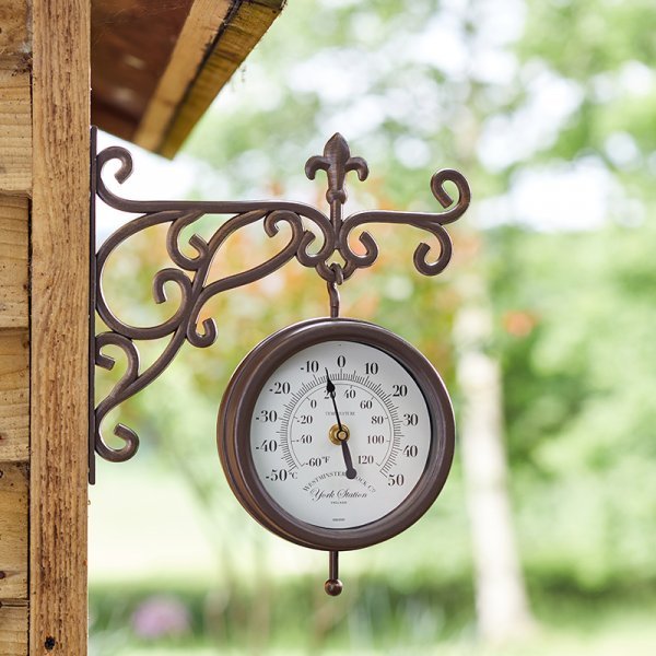York Station Wall Clock & Thermometer 5.5in - SOLAR / GARDEN ORNAMENTS - Beattys of Loughrea
