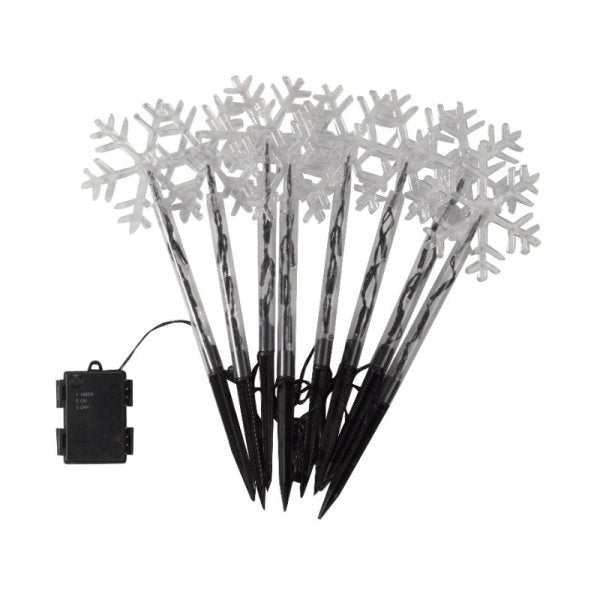 Snow Decor Set of 8 Multi-Coloured Stake Lights Battery Operated - XMAS LIGHTED OUTDOOR DECOS - Beattys of Loughrea