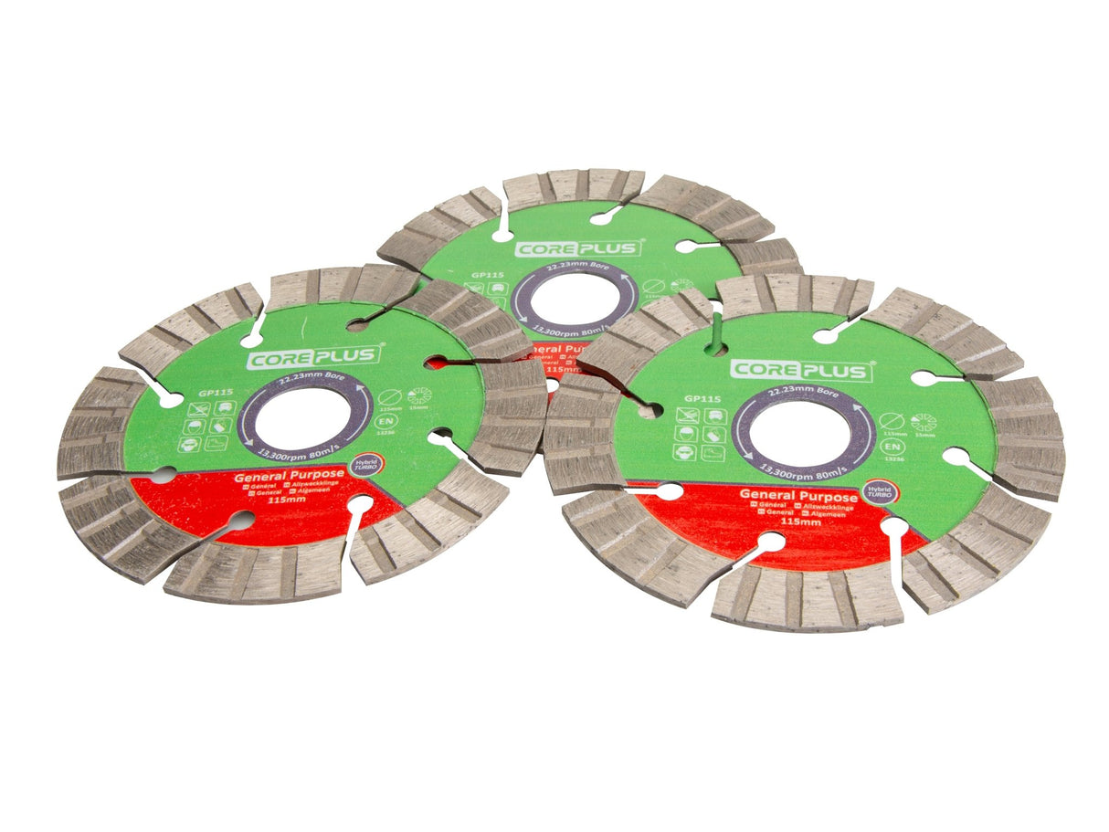 Core Plus CorePlus Hybrid Diamond Blades 115mm Tin of 3 - TOOL SETS/ SOCKET SETS - Beattys of Loughrea