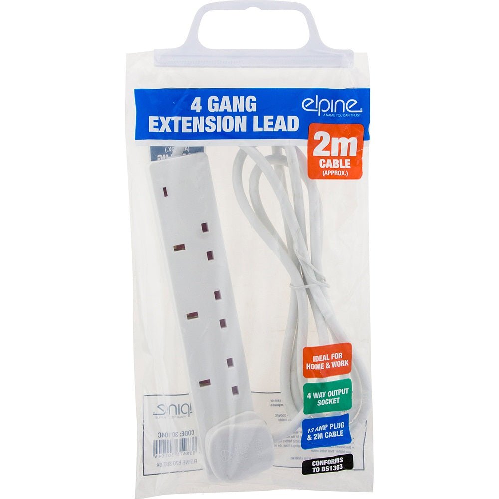 Elpine 4 Way 2M Extension Lead With Neon Light - EXTENSION LEADS/SOCKETS - Beattys of Loughrea