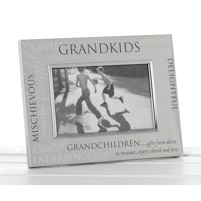 Satin Silver Sentiment Grandkids Photo Frame 6" x 4" - PHOTO FRAMES - PLATED, GILT, STONE - Beattys of Loughrea