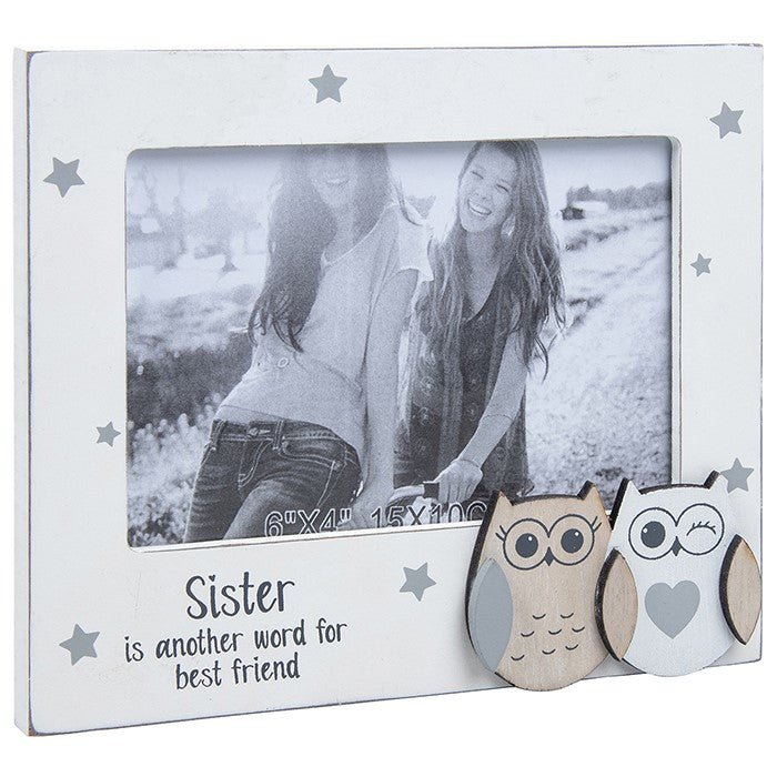 Family Owl Photo Frame 6" x 4" Sister - PHOTO FRAMES - PLATED, GILT, STONE - Beattys of Loughrea