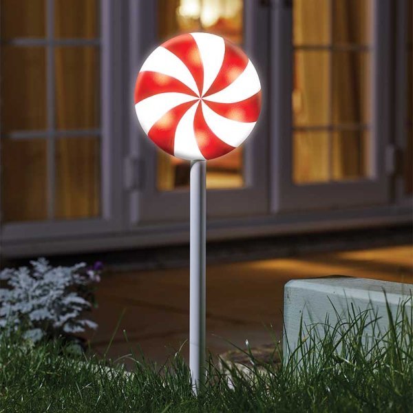 Battery Operated CandySwirl Stake with Timer 50cm - XMAS LIGHTED OUTDOOR DECOS - Beattys of Loughrea