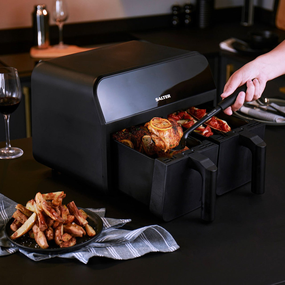 Salter 7.4L Dual Air Fryer BLACK EK4750BLK - DEEP FAT FRYERS/ AIR FRYER - Beattys of Loughrea