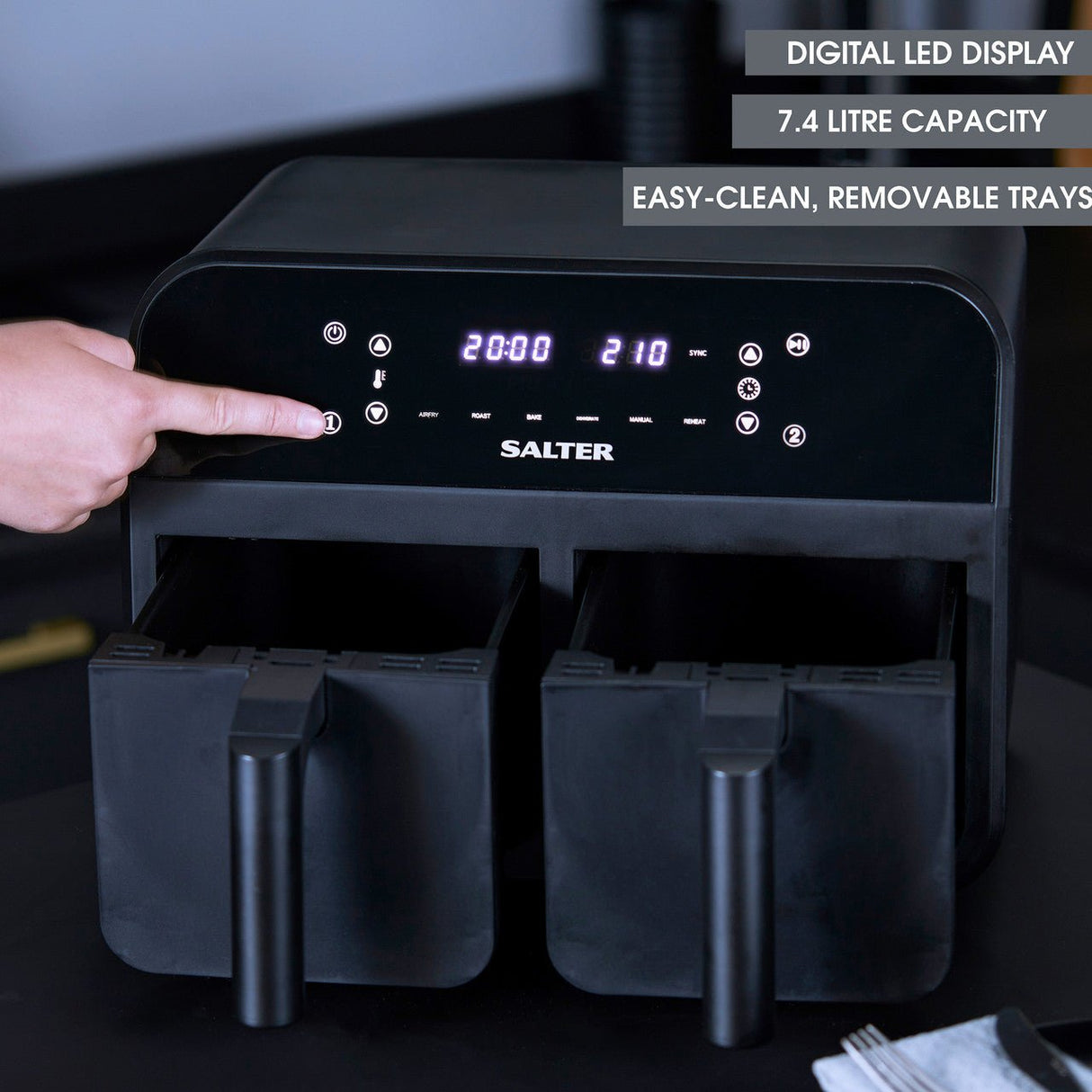 Salter 7.4L Dual Air Fryer BLACK EK4750BLK - DEEP FAT FRYERS/ AIR FRYER - Beattys of Loughrea
