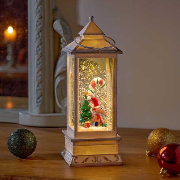 SnowSwirl Ratty Lantern Battery Operated with Timer - XMAS LANTERNS/ BOTTLES - Beattys of Loughrea