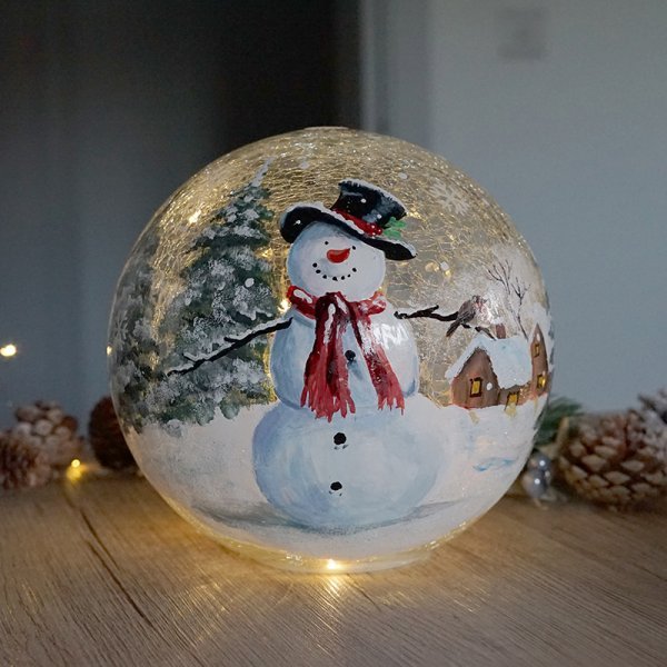 Frosty LightSphere with Timer 20cm - XMAS CERAMIC WOOD RESIN GLASS ORNAMENTS - Beattys of Loughrea