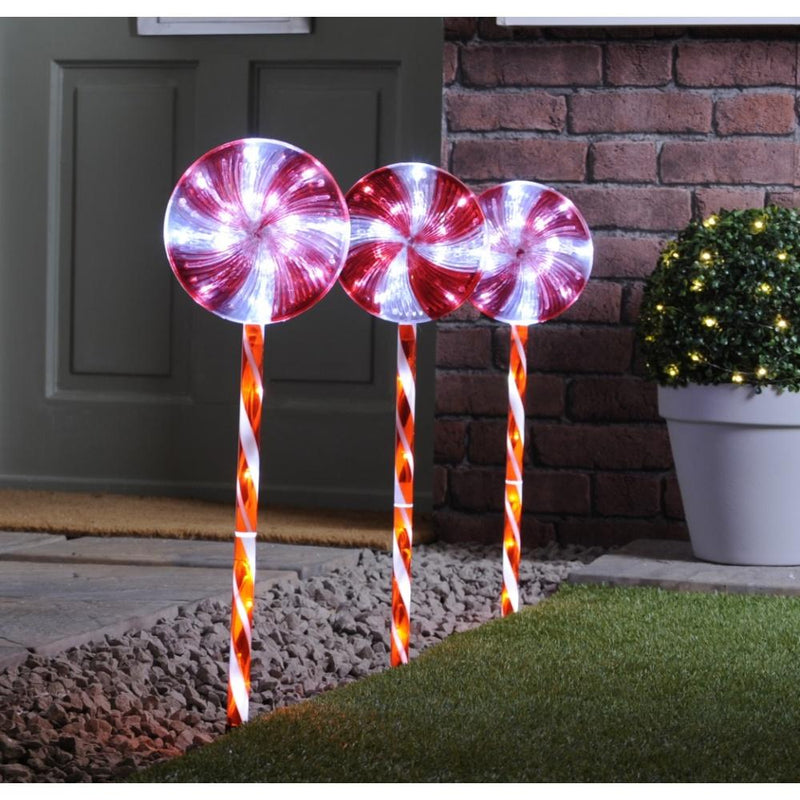 LED Set of 3 Candy Lollipop Path Lights 60cm - XMAS LIGHTED OUTDOOR DECOS - Beattys of Loughrea