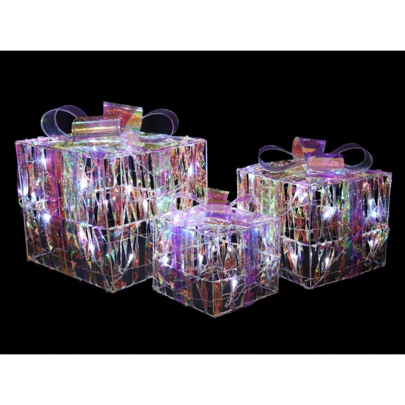 LED Iridescent Set of 3 Parcels Indoor and Outdoor - XMAS LIGHTED OUTDOOR DECOS - Beattys of Loughrea