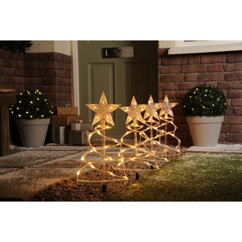 LED Set of 4 Spiral Tree Pathfinder Stake Lights - Warm White - XMAS LIGHTED OUTDOOR DECOS - Beattys of Loughrea