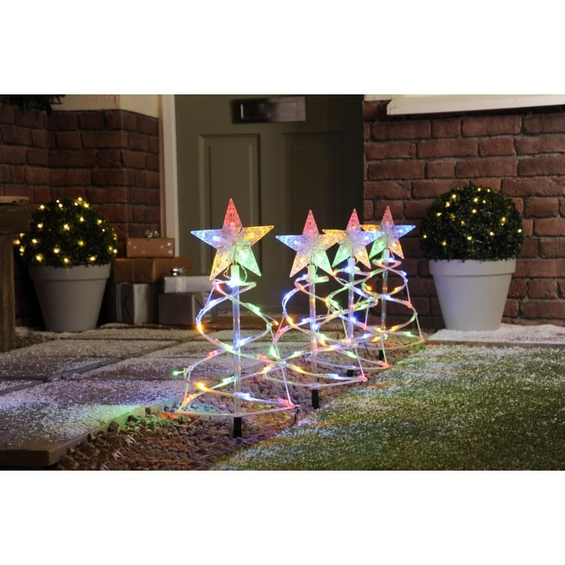 LED Set of 4 Spiral Tree Pathfinder Stake Lights - Multi-Coloured - XMAS LIGHTED OUTDOOR DECOS - Beattys of Loughrea