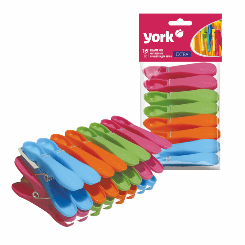 York Extra Clothes Pegs 16 Pack - H/H - CLOTHES PEG/COAT HANGER/WALKING STICK..ETC - Beattys of Loughrea