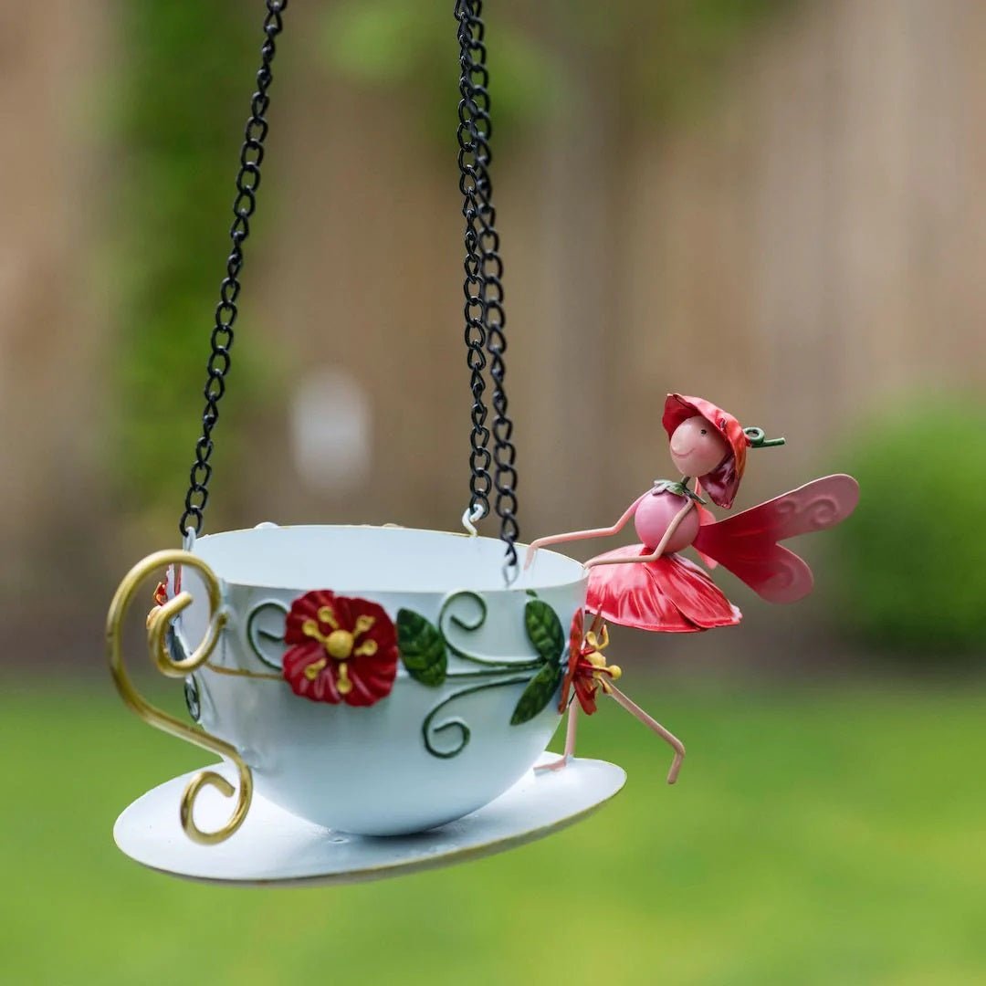 Poppy Tea Cup Bird Feeder - SOLAR / GARDEN ORNAMENTS - Beattys of Loughrea