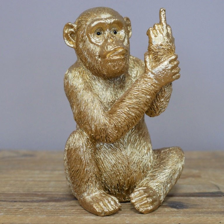 Up Yours Monkey Ornament Gold 12cm - ORNAMENTS - Beattys of Loughrea