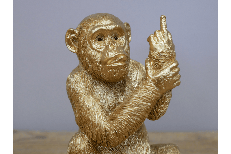 Up Yours Monkey Ornament Gold 12cm - ORNAMENTS - Beattys of Loughrea