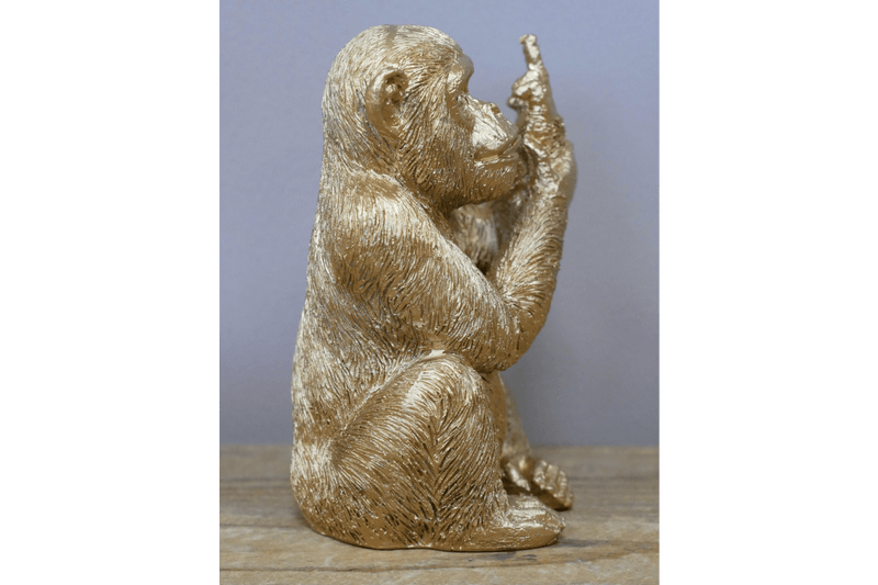Up Yours Monkey Ornament Gold 12cm - ORNAMENTS - Beattys of Loughrea